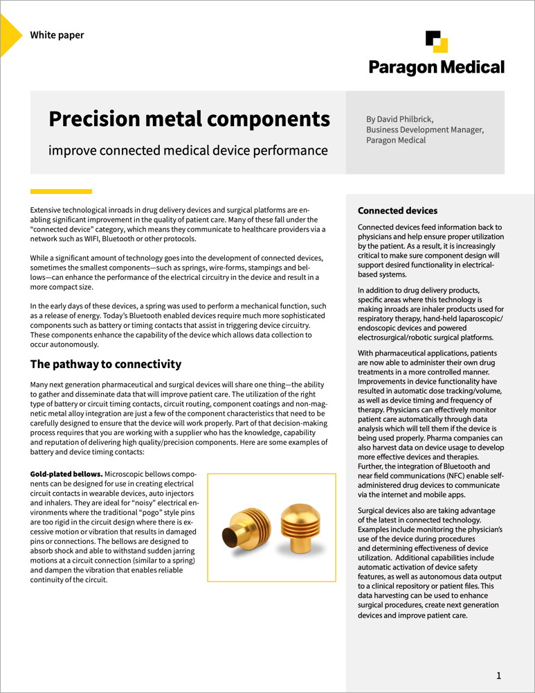 Precision metal components for connected medical devices
